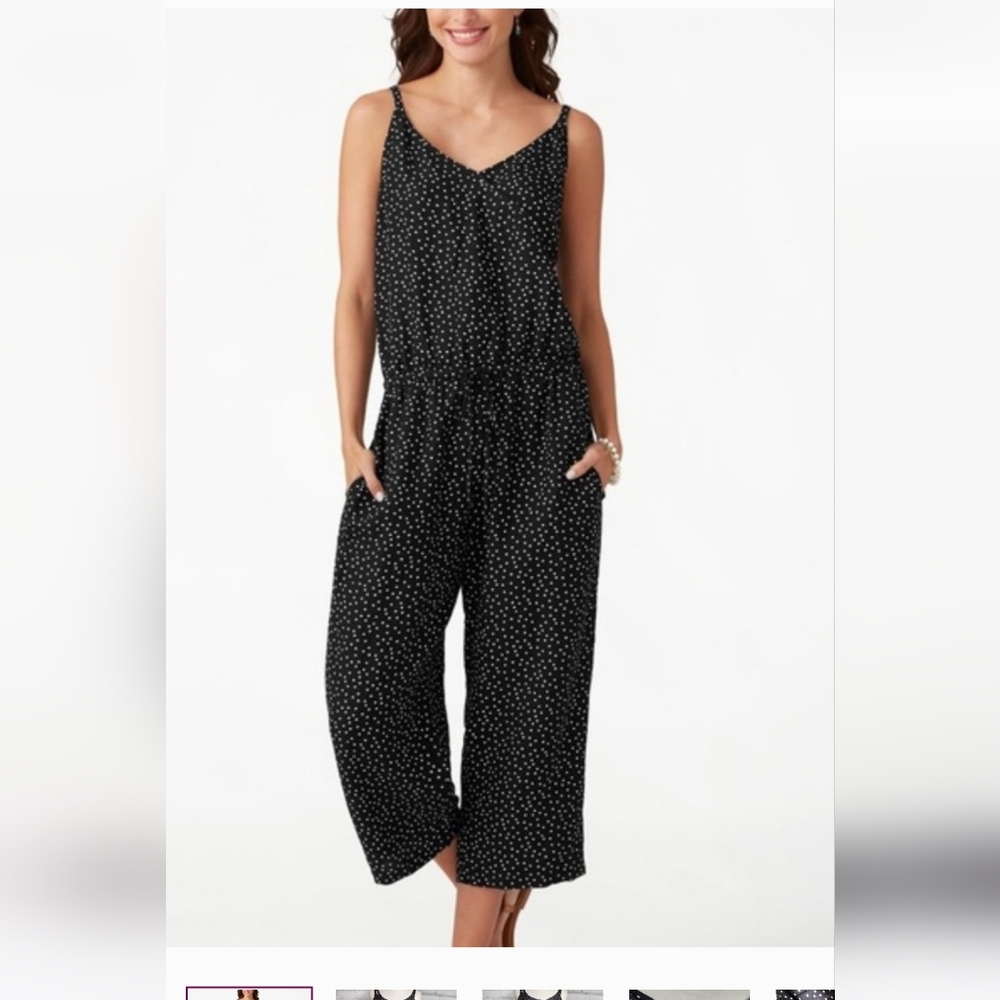 Tommy Bahama Sea Swell Linen Blend Polka Dot Cropped Jumpsuit Medium